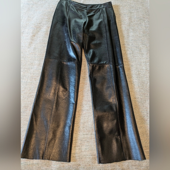 Danier Classic Black Leather Pants Womens 6 Straight Leg Flat Front - Picture 1 of 16